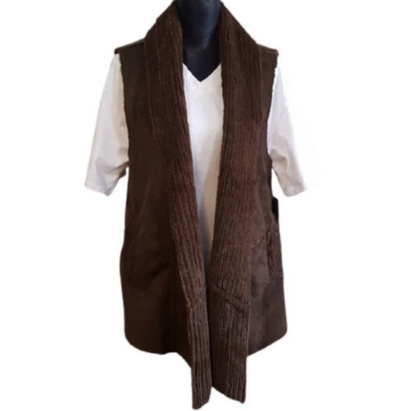 NEW Suede Faux Fur Open Vest Marc New York (L) - Picture 1 of 9